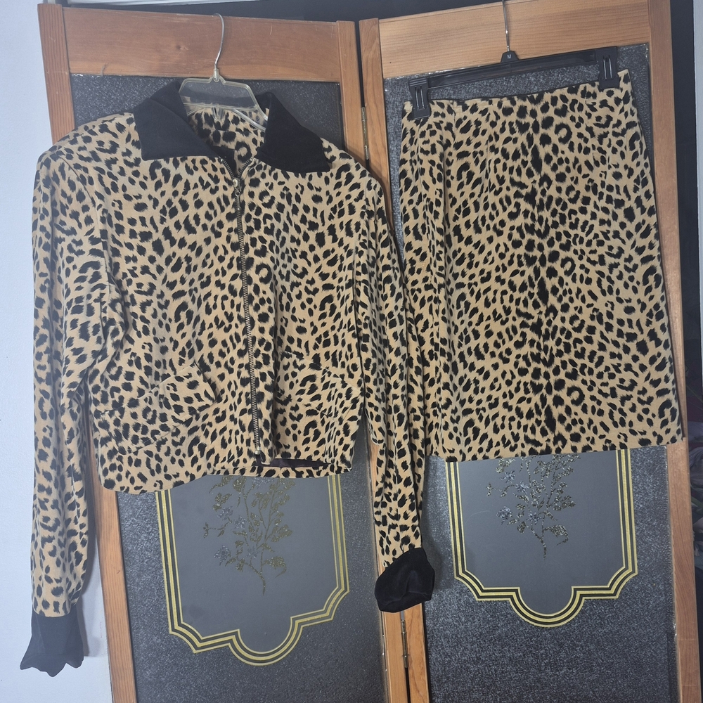 Luxe Velvet Leopard Print Jacket and Skirt Set